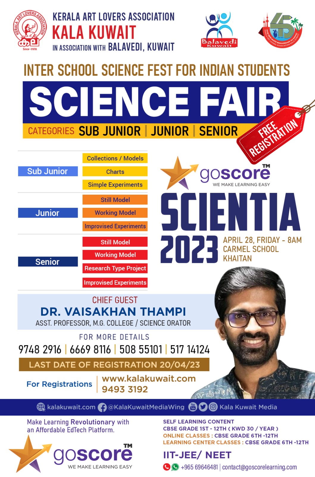 Registrations are in full swing for the inter-school science fest for Indian students, “GOSCORE SCIENTIA 2023”,